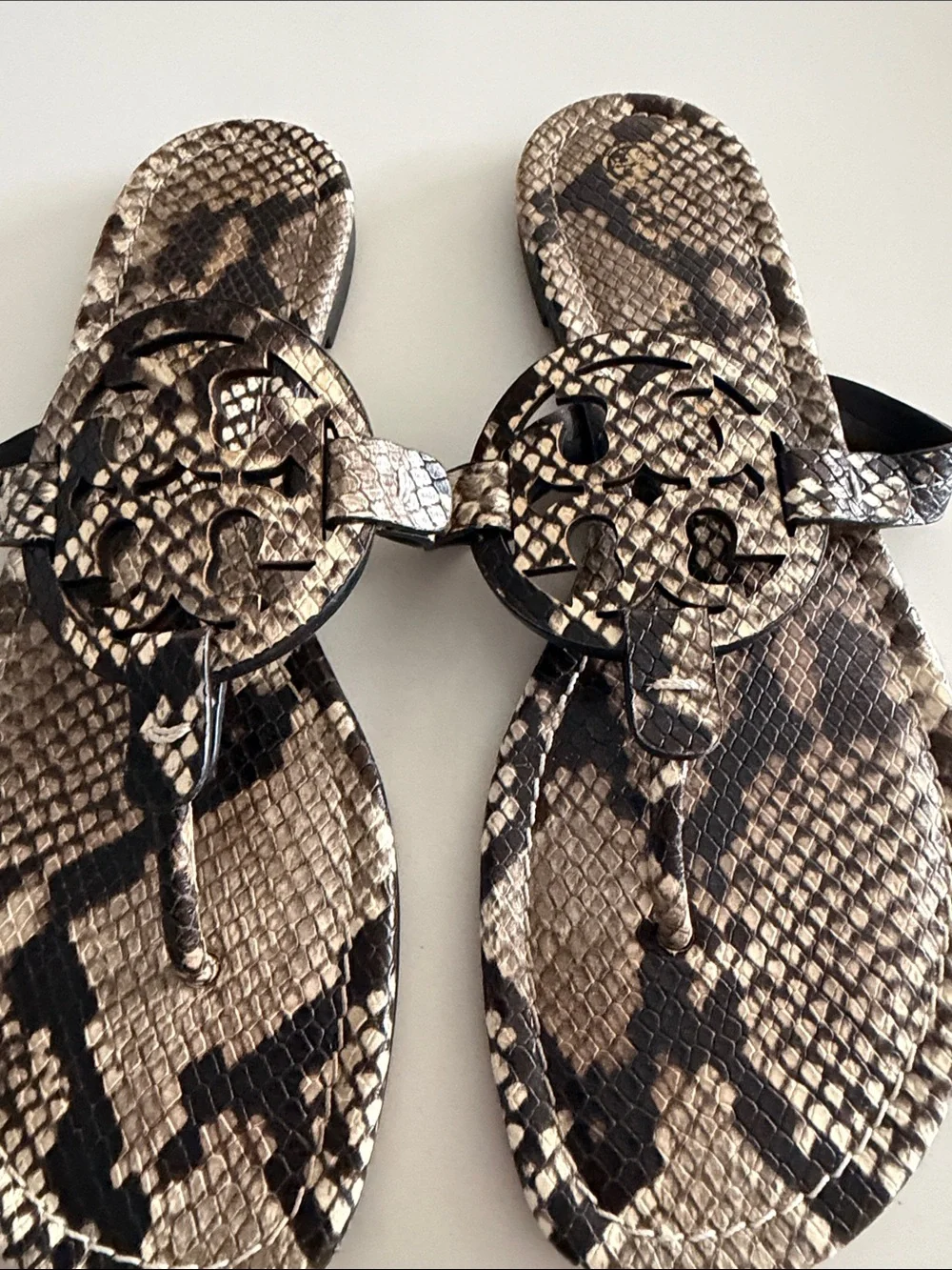 Tory Burch Miller Snakeskin Print Slide Sandals - Neutral Tones